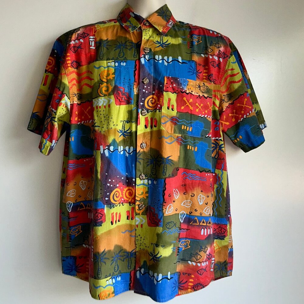 The Territory Ahead  Aztec Tropical Men's Button Up Short Sleeve Shirt Sz Medium